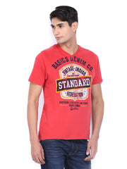 Basics Men Red Printed T-shirt