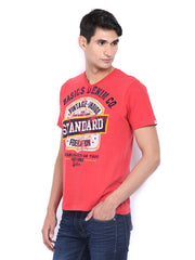 Basics Men Red Printed T-shirt