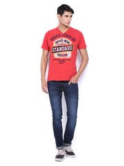 Basics Men Red Printed T-shirt