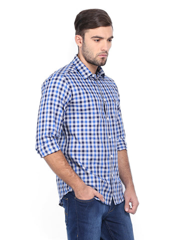 Arrow Sport Men Grey & Blue Checked Manhattan Slim Casual Shirt