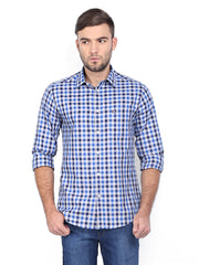 Arrow Sport Men Grey & Blue Checked Manhattan Slim Casual Shirt