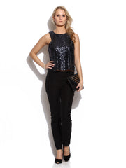 MANGO Women Black Sequin Top