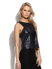 MANGO Women Black Sequin Top