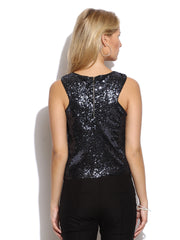 MANGO Women Black Sequin Top