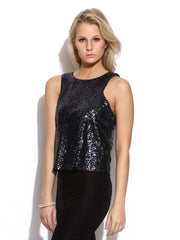MANGO Women Black Sequin Top