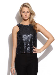 MANGO Women Black Sequin Top