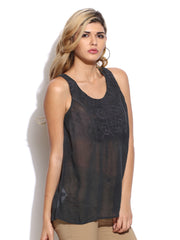 MANGO Women Grey Embroidered Hippie Chic Top