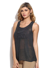 MANGO Women Grey Embroidered Hippie Chic Top