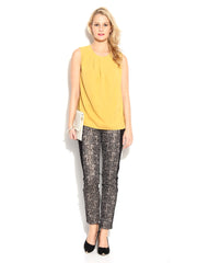 MANGO Women Yellow Pleat Top