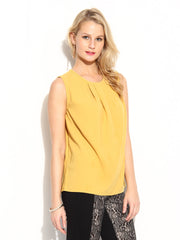 MANGO Women Yellow Pleat Top