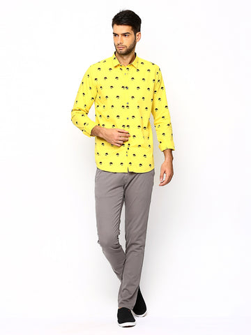 Ruggers Young Men Yellow Printed Slim Fit Casual Shirt